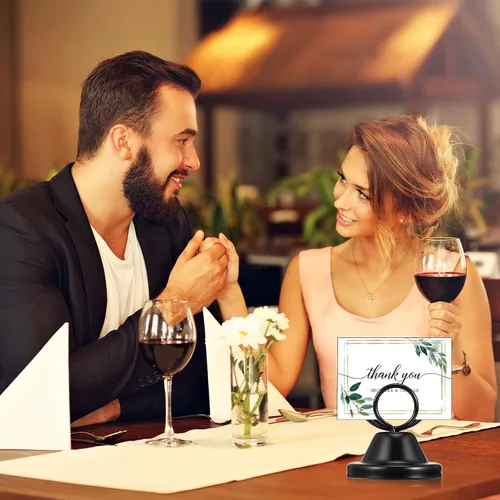 Vista 4 de 20 soportes para números de mesa, soportes de metal circulares con nombre base, clips de menú para boda, fiesta, recepción, soportes de fotos