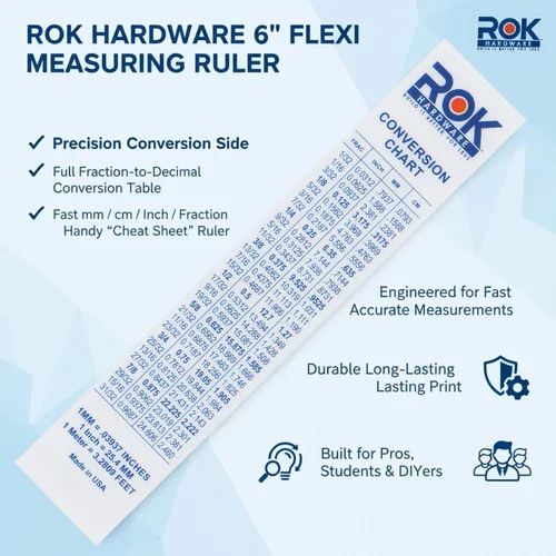 Vista 4 de Rok 6" Regla Flexi de plástico, fácil lectura inglesa métrica 5.906 in - ROKRULER Flexible 15 cm measuring ruler with English and metric markings