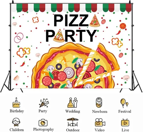 Vista 4 de Fondo de fotografía para fiesta de pizza, fondo de fotos con tema de cocina, para niños y niñas, cumpleaños, recién nacido, baby shower, decoración