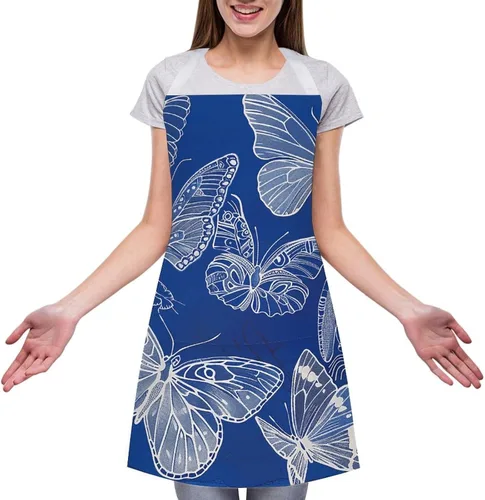 Vista 3 de MUSM Apron for Adults - 27.6 X 31.5 Inch, Heavy-Duty Polyester Aprons with Two Large Pockets, Waterproof Several Butterfly Lines Kitchen Apron for