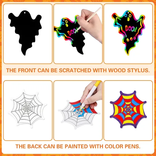Vista 8 de Max Fun Paquete de 48 tarjetas de papel de arte para manualidades de Halloween, adornos mágicos de arco iris, suministros para colgar, kit
