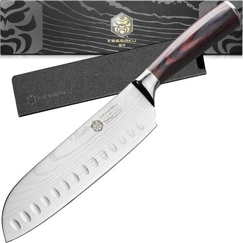 Vista 12 de KESSAKU Cuchillo multiusos dentado de 5.5 pulgadas - Serie Samurai - Cuchillo de cocina afilado - Acero inoxidable de alto carbono forjado 7Cr17MoV