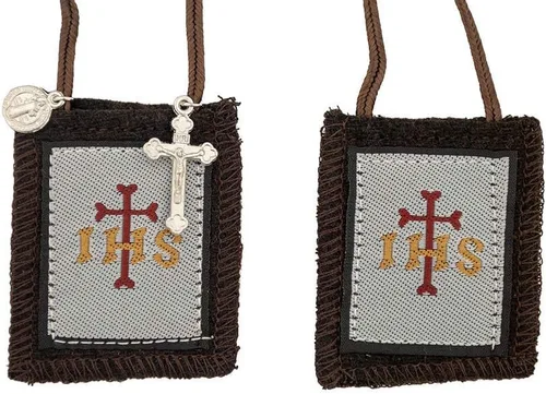 Vista 4 de Figura Santa Católica Escapulario 100% lana Viene con papeles de inscripción (IHS Brown)