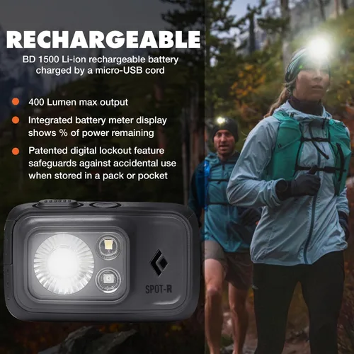 Vista 2 de BLACK DIAMOND Spot 400-R linterna recargable 400 lúmenes, ajustable Carga Micro-USB Impermeable y compacta Acampar, senderismo, correr