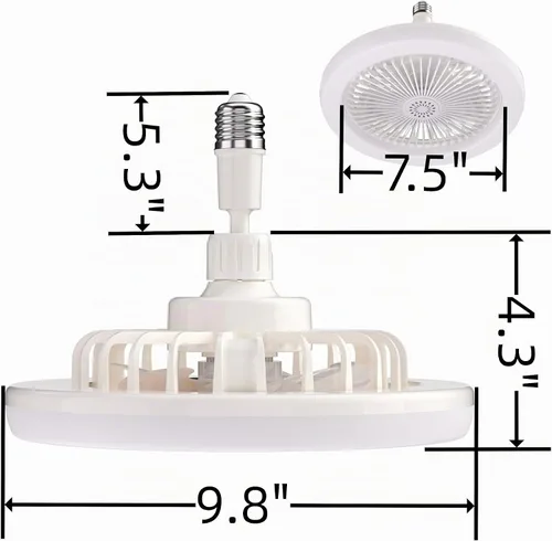 Vista 5 de Ventilador de enchufe de 10 pulgadas con luz - Control remoto regulable, 3 velocidades - Dormitorio/cocina (blanco)