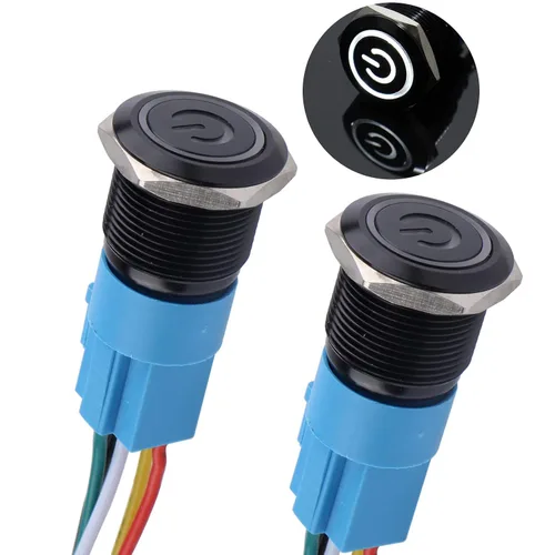 Vista 16 de 2 piezas interruptor de botón pulsador con pestillo de 16mm, 12V-24V, encendido/apagado, 1NO 1NC, impermeable IP66, carcasa de metal negro