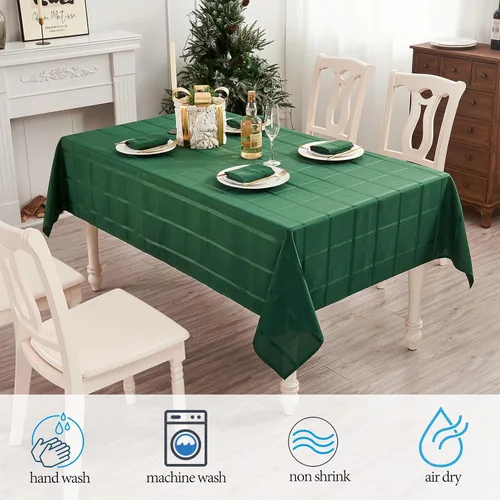 Vista 6 de Mantel rectangular de jacquard a cuadros, impermeable, lavable, mantel de tela sólida para uso en interiores o exteriores