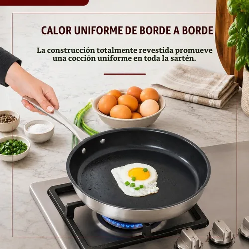 Vista 4 de Alva Maestro sartén antiadherente de acero inoxidable de 8 pulgadas – Hecha sin revestimiento cerámico de PFAS, PFOA y PTFE – Núcleo reforzado