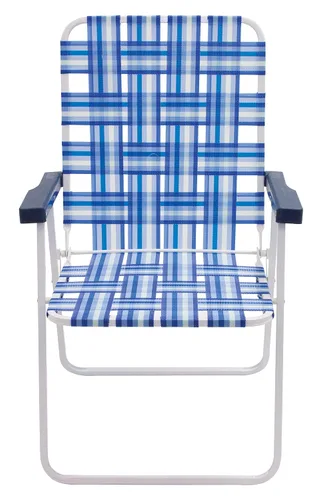 Vista 4 de Rio Brands Silla de césped plegable de 16 pulgadas de altura extendida y respaldo del asiento, azul/blanco