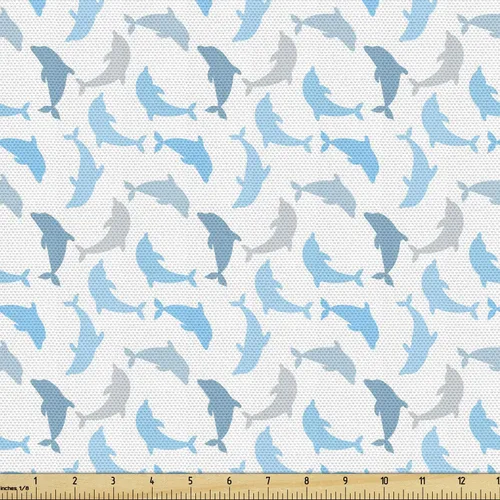 Vista 7 de Ambesonne Tela de fiesta de unicornio por The Yard, patrón de caballo mágico, nubes y estrellas, tela decorativa para tapicería y detalles del Azul