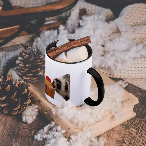 Vista 6 de 3dRose Ferret Eating Cupcake 15oz Two-Tone Black Mug