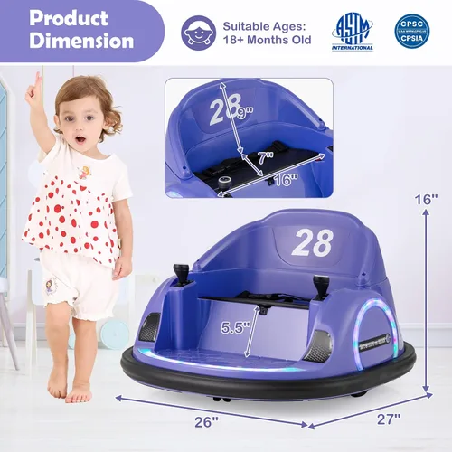 Vista 7 de Costzon Coche de parachoques eléctrico de 12 V para niños con control Morado oscuro