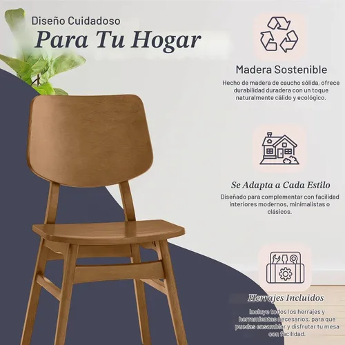 Vista 7 de Alaterre Calais - Juego de 2 sillas de comedor de madera, sillas de cocina Nuez caliente