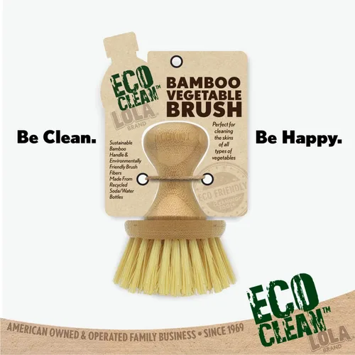 Vista 6 de LOLA Cepillo vegetal con perilla de bambú cómodo, cerdas de polietileno duraderas, bambú natural, fibras son botellas de soda/agua recicladas, 1