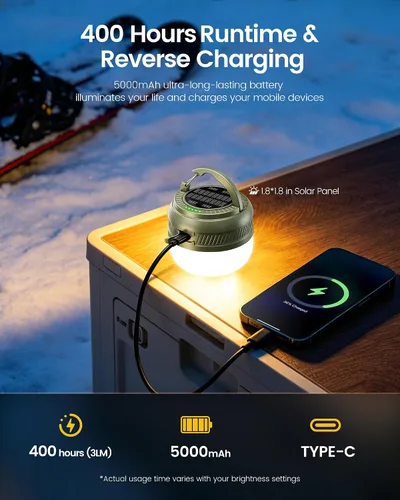 Vista 3 de Glocusent Linterna de camping 400H, linterna recargable de 5000 mAh Verde