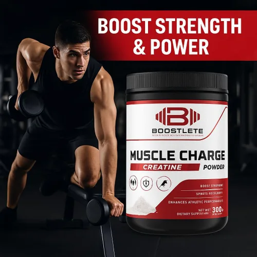Vista 3 de MuscleCharge - Monohidrato de creatina en polvo de alta calidad, apoya el crecimiento muscular, la fuerza, el rendimiento y la energía, probada