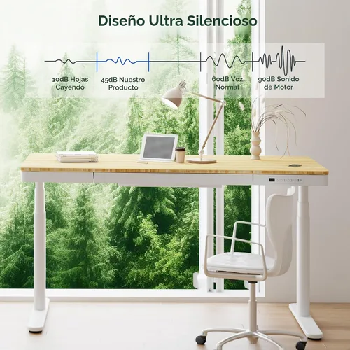 Vista 7 de FLEXISPOT Q8 - Escritorio de pie de bambú de 55" con motor dual, estación de trabajo de computadora eléctrica de altura ajustable en 3 etapas
