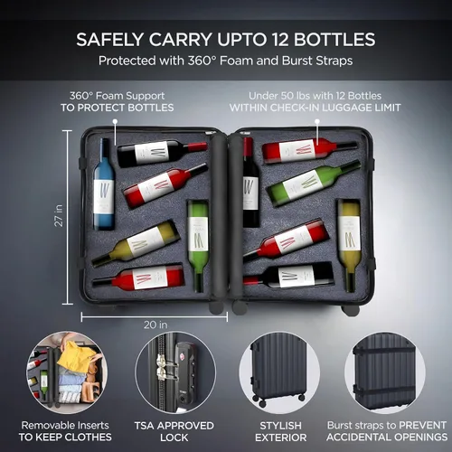 Vista 2 de boldworks Maleta de Vino para Aviones 12 Botellas de Equipaje de Vino para Viajes en Avión con Cerradura Aprobada por TSA y Inserto Removible