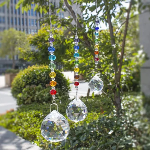 Vista 3 de Juego de 3 prismas de cristal para colgar en la ventana del arco iris 3 piezas