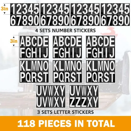 Vista 2 de Seloom 118 piezas de calcomanías reflectantes de números y letras para buzón, calcomanías de vinilo autoadhesivas de números y letras, calcomanías