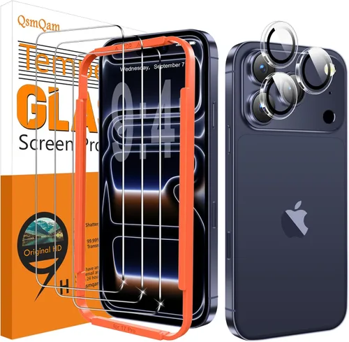 Vista 9 de QsmQam Paquete de 3 Protectores de Pantalla para iPhone 17 de 6.3 Pulgadas + 1 Paquete de Protector Individual de Lente de Cámara, Vidrio Templado