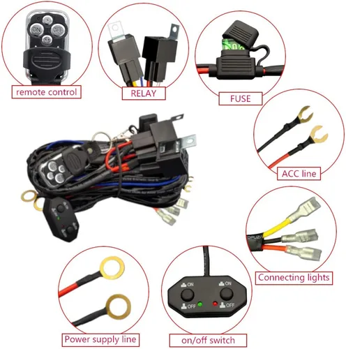 Vista 3 de Kit de arnés de cableado de doble color/haz alto y bajo con control remoto DC12V Máximo 300W 40A Luces LED Cable de núcleo de 14AWG Arnés