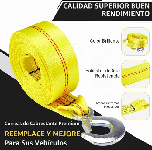 Vista 3 de Correa de cabrestante de remolque CarBole con gancho de 5 cm x 6 metros, resistencia a rotura de 4500 kg, correa de repuesto resistente para barco