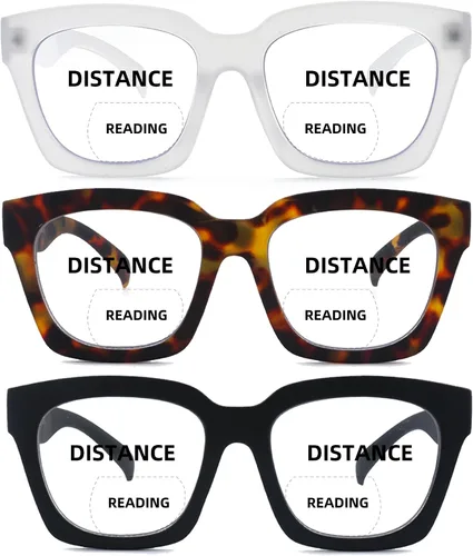 Vista 3 de HIYANJN Gafas de Lectura Bifocales para Mujeres con Filtro de Luz Azul para Computadora, Parte Superior Transparente, Montura Mate de Gran
