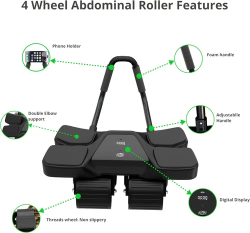 Vista 2 de Ab Roller Home Gym Equipment – 4 Wheels Ab Wheel Muscle Roller with Built-in Tracker Ideal Exercise Equipment for Home – Comfortable Elbow Support