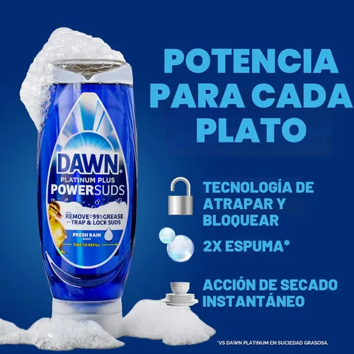 Vista 3 de Dawn Platinum Plus PowerSuds EZ-Squeeze - Jabón líquido para platos, líquido para lavavajillas, eliminación de grasa, botella al revés, aroma a