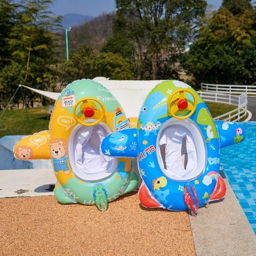Vista 3 de Lindo flotador inflable de piscina para niños, flotador de verano de PVC, cama de aire, lago, barco, flotadores de natación con 2 asas, balsa