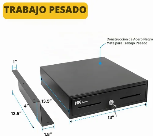 Vista 4 de HK SYSTEMS Cajón de efectivo resistente negro de 13 pulgadas con apertura "Push", 4B5C con soporte de metal para montaje debajo del mostrador