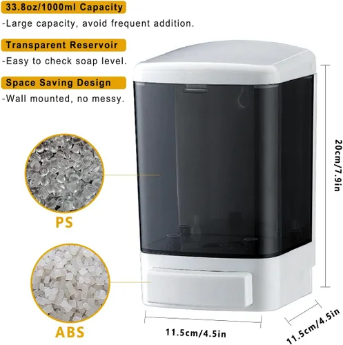 Vista 2 de Dispensador manual de jabón 33.8oz / 1000ml para cocina, baño, montado en pared, dispensador de jabón comercial para contenedores líquidos, champú
