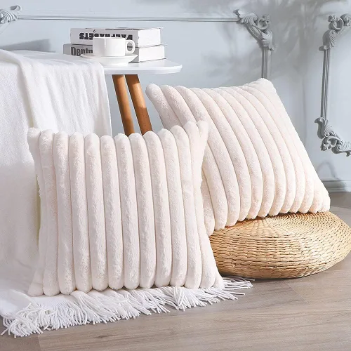 Vista 36 de Soleebee Juego de 2 fundas de cojín decorativo de terciopelo suave y acogedor, fundas de piel sintética de conejo para sofá, cama, silla, cojines
