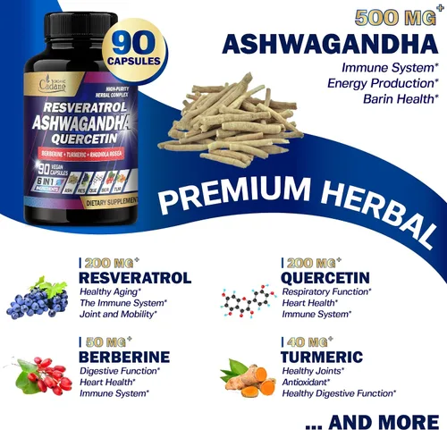 Vista 3 de Organic Cadane Suplementos de Ashwagandha - Apoya la memoria, el sistema inmunológico y la producción de energía - 6 ingredientes premium