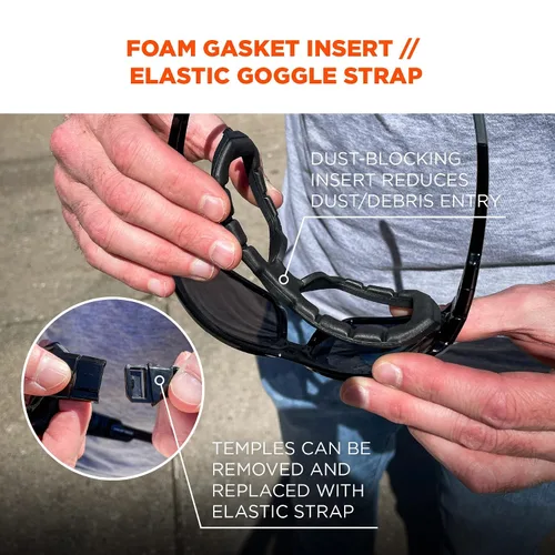 Vista 5 de Ergodyne Skullerz Loki Spoggles Gafas de Seguridad Convertibles Antiarañazos - Incluye Junta y Correa para Convertir a Gafas Protectoras, Antivaho