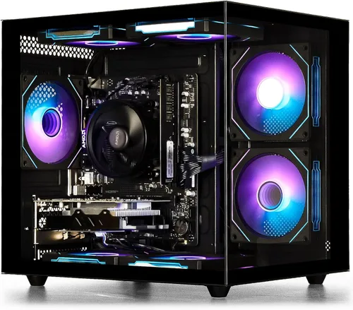 Vista 9 de suevery Prebuilt Desktop Computer Gaming PC Negro PC Memoria DDR4 16G, SSD 512G, AMD Ryzen5 6Cores 3.6G hasta 4.1G, tarjeta gráfica Radeon 4G
