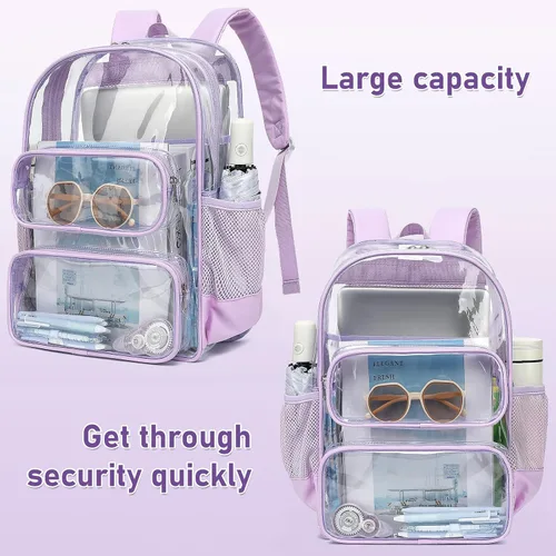 Vista 185 de CAMTOP Mochila transparente resistente y transparente para estudiantes, escuela, trabajo, festival, viajes, deportes, Beige, Mediana, Camtop Mochila