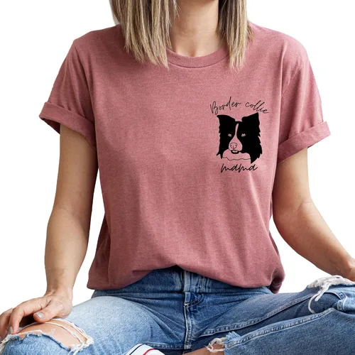 Vista 5 de Border Collie Mama T-Shirt Women Border Collie Dog Mom Owner Gift T-Shirt New Puppy Adoption Graphic Tees Top White