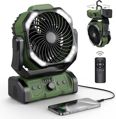 Vista 11 de Ventilador Portátil Recargable, 20000mAh Ventiladores Inalámbricos con Batería para Tienda de Campaña con Linterna LED, Pequeño Ventilador Exterior