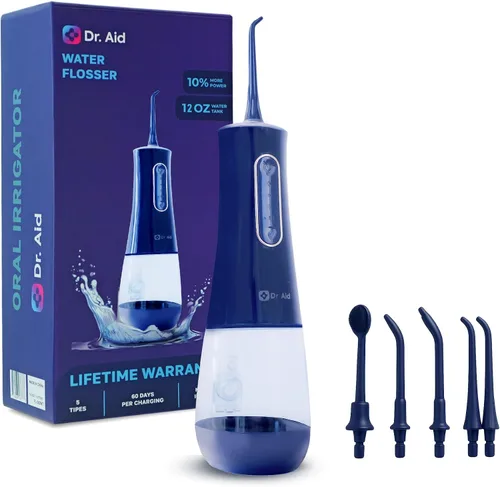 Vista 11 de Dr. Aid Irrigador de agua portátil – Irrigador oral dental para viajes con tanque de 11 onzas, filtro, 5 puntas, cargador magnético – IPX8 Negro