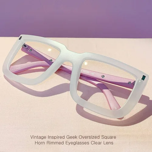 Vista 2 de ENCACC Lentes grandes con borde de bocina cuadrada Nerd lentes transparentes clásicos Geek