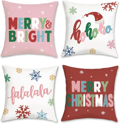 Vista 7 de Bonhause Red Christmas Throw Pillow Covers 16x16 Inch Set of 4 Navidad roja
