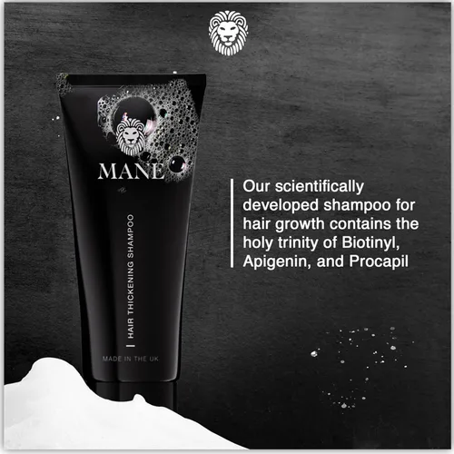 Vista 4 de Mane Champú de biotina espesante para el crecimiento del cabello, hombres y mujeres, apoya el cabello fino y adelgazante, reduce la pérdida