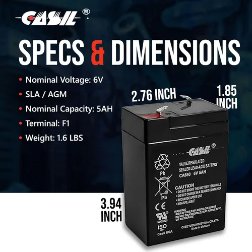 Vista 5 de Casil Batería de repuesto 6v 5ah compatible con Ritar RT645