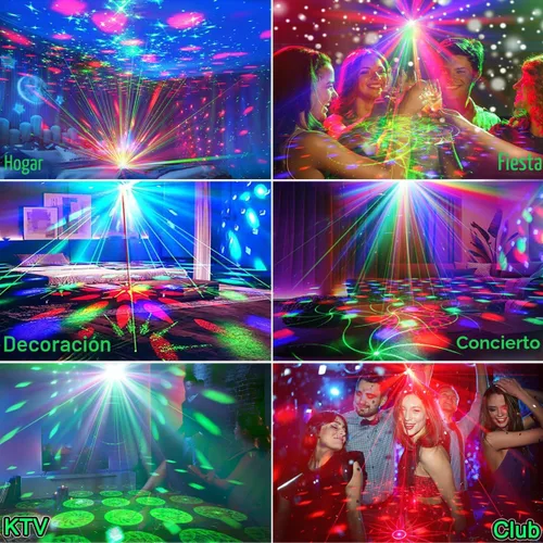 Vista 7 de Luces de fiesta, luz estroboscópica DJ de discoteca, proyector de bola de discoteca para escenario, efecto de rave, luz para clubes de baile, sonido
