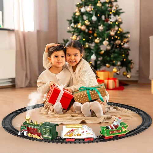 Vista 3 de TERRAMUS Juego de tren de Navidad – Juguetes de tren colgante con luz ahumada y sonido para niños y niñas, juego de tren alrededor debajo del árbol