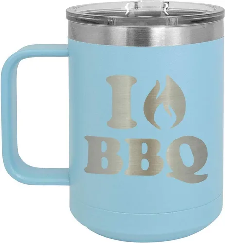 Vista 9 de I Love BBQ Black Taza de café de 15 oz con tapa deslizante Taza de café de viaje aislada Idea de regalo para barbacoa y parrilla para hombres