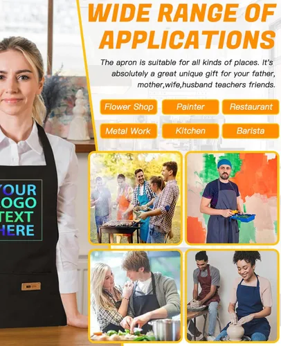 Vista 6 de Custom Apron with Pocket, Printed in USA, Personalized NameLogo, Adjustable Ties for Baking, Cooking for WomenMen