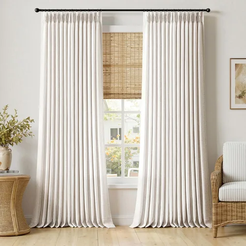 Vista 27 de MIULEE Cortinas de lino gruesas con pinzas plegadas de 96 pulgadas de largo, 2 paneles para sala de estar y dormitorio, cortinas de ventana Natural